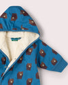 Little Green Radicals Blue Bears organic cotton sherpa lined snowsuit for babies and toddlers.
