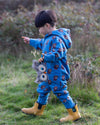 Little Green Radicals Blue Bears organic cotton sherpa lined snowsuit for babies and toddlers.