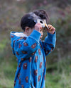 Little Green Radicals Blue Bears organic cotton sherpa lined snowsuit for babies and toddlers.