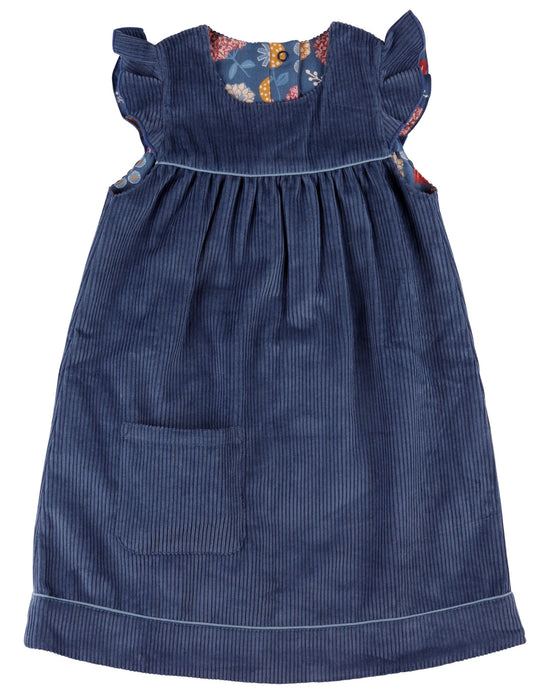 Reversible Winter Shift Dress for Girls – Night Blue - Organic Cotton Corduroy & Twill - Pigeon Organics