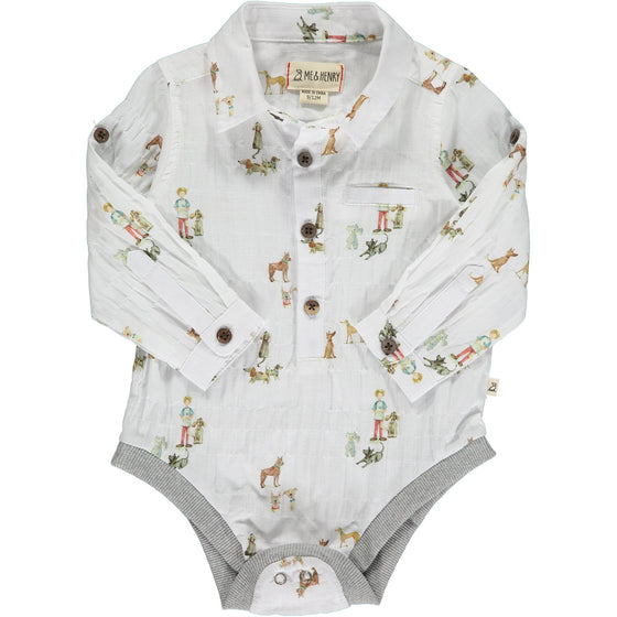 White all over print Henry woven onesie - Me and Henry