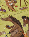 Children's puzzle with cartoon animals on a yellow background