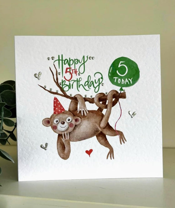 Age 5 Monkey Birthday Card - Coppertop Cards