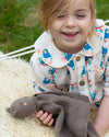 Little Green Radicals Bear organic cotton muslin baby comforter.