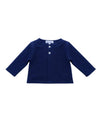 Navy blue baby cardigan on a white background