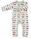 Organic Kimono Baby Romper – Sardine Fish Print - Pigeon Organics