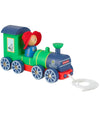 Toy train with a character in a red hat on a white background