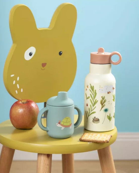 Three Little Rabbits Water Bottle – Kids Stainless Steel Flask with Carabiner - Moulin Roty