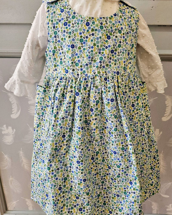 Reversible Pinafore Dress - Sky Blue Pokka dot/Blue Daisy - Ruth Lednik