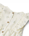 Ruffled Sleeve, Cream with Floral Print Romper - Wheat
