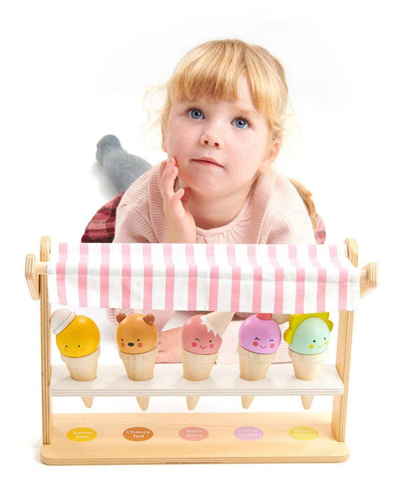 Wooden Scoops and Smiles Ice Cream Stand - Tender Leaf Toys