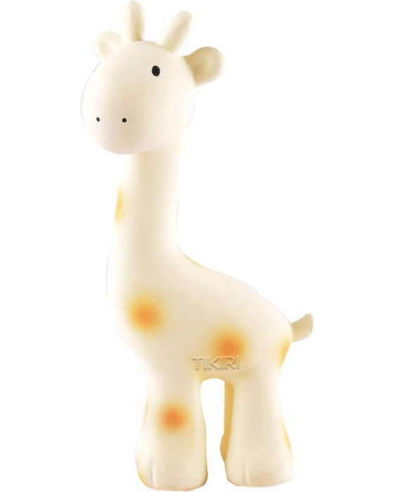 Giraffe Natural Rubber Teether, Rattle & Bath Toy – 100% Plastic-Free Baby Toy - Tikiri