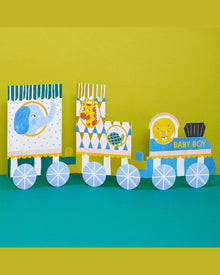  'Baby boy' 3-D Concertina Train Baby Card - Raspberry Blossom