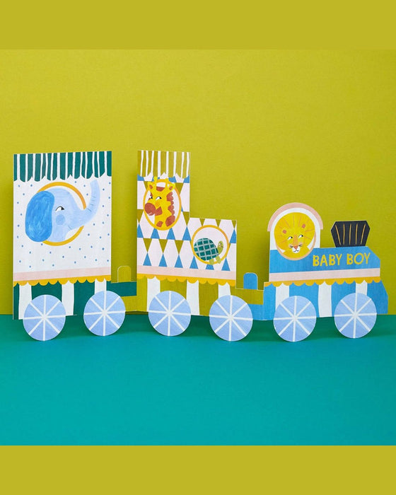'Baby boy' 3-D Concertina Train Baby Card - Raspberry Blossom