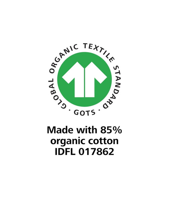GOTS certification logo with text indicating organic cotton content on a white background