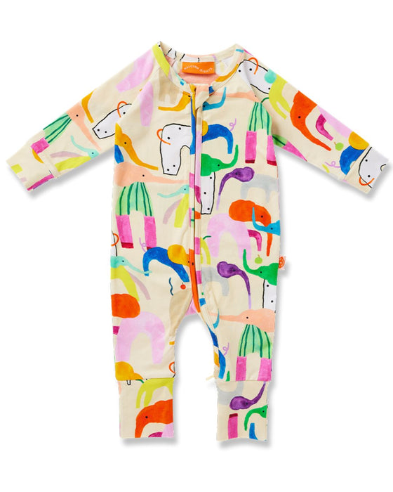Happy Herd Long Sleeve Romper - Organic Cotton Baby Zip Suit - Halcyon Nights