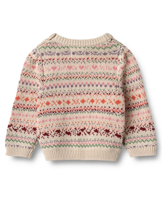 Pink Knitted Jacquard Olga Jumper - Wheat