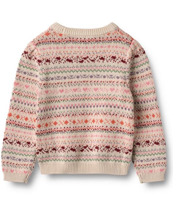 Pink Knitted Jacquard  Olga Jumper - Wheat