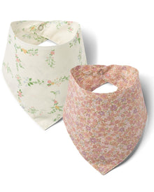  2 Bandanna Bibs - Floral Print - Wheat