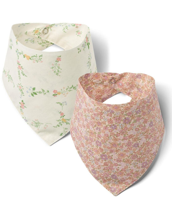 2 Bandanna Bibs - Floral Print - Wheat