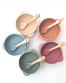  Silicone Baby Bowl & Spoon - Green/Blue/Pink - Green Island