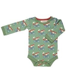  Long Sleeve Baby Body – Cycling Fox (Green) - Pigeon Organics