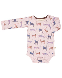  Long Sleeve Baby Body – Cats (Pink) - Pigeon Organics