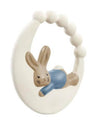 Teething ring with a rabbit design on a white background