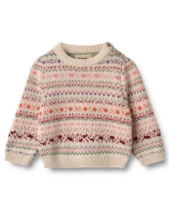 Pink Knitted Jacquard Olga Jumper - Wheat