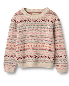  Pink Knitted Jacquard  Olga Jumper - Wheat