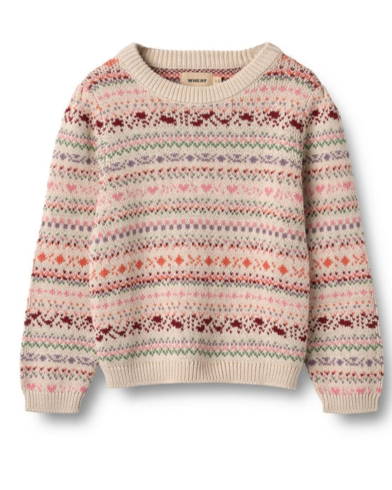 Pink Knitted Jacquard  Olga Jumper - Wheat