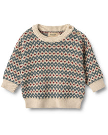  Jacquard Harlow Knitted Green/Red Jumper - Wheat