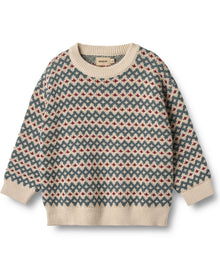  Knitted Jacquard Harlow Red/Green Jumper - Wheat