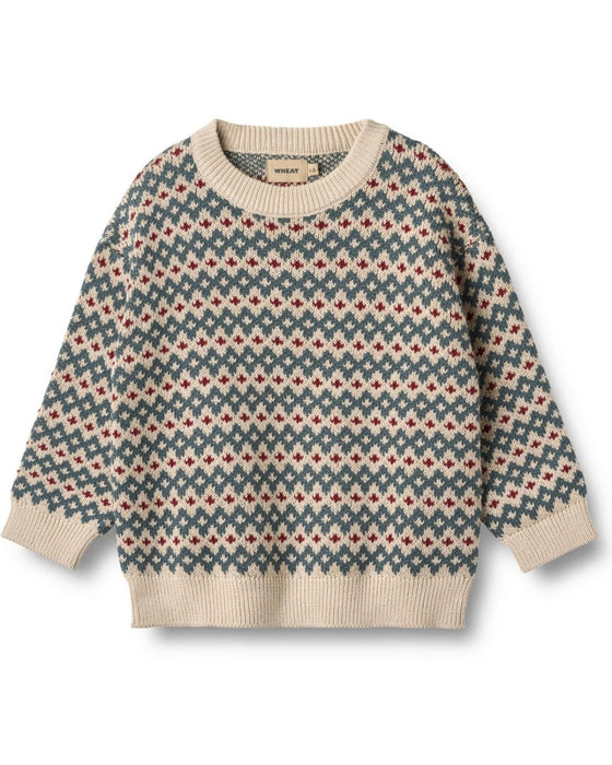 Knitted Jacquard Harlow Red/Green Jumper - Wheat