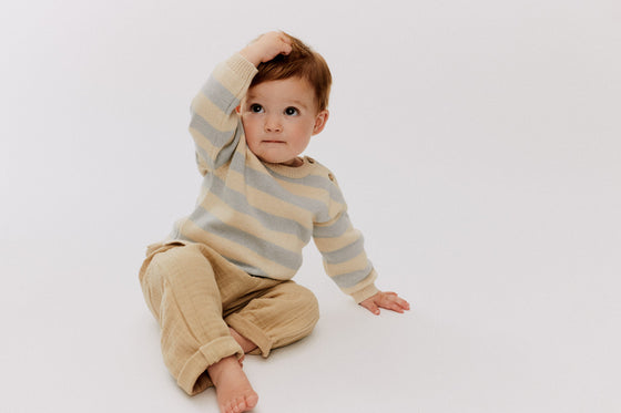 Light Knitted Blue Stripped Morgan Jumper - Wheat
