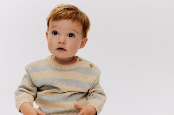 Light Knitted Blue Stripped Morgan Jumper - Wheat