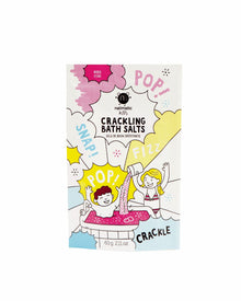  Box of crackling bath salts with cartoon illustrations on a white background
