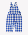 Blue and white checkered overalls on a white background