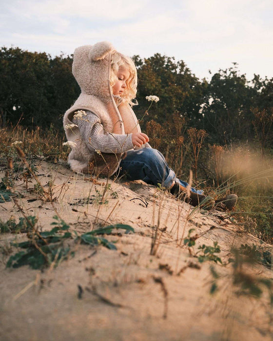 Woollen Bodywarmer - Ovi Beige - Kids Zip Gilet with Ears - 100% Sheep’s Wool – We Are Wovens