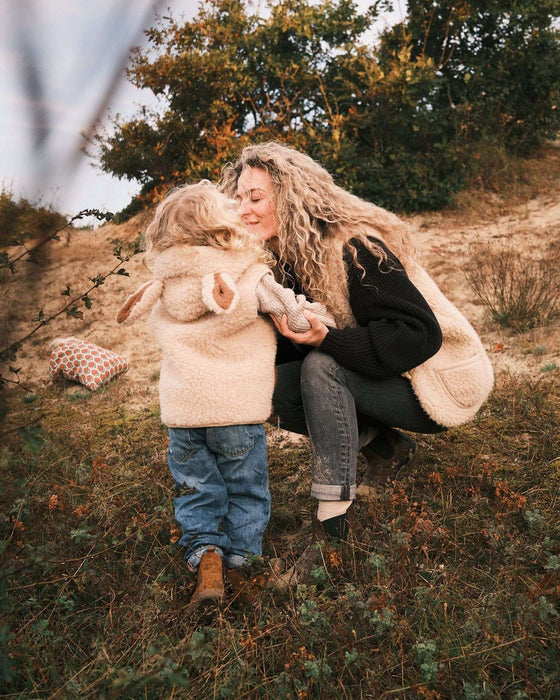 Woollen Bodywarmer - Ovi Beige - Kids Zip Gilet with Ears - 100% Sheep’s Wool – We Are Wovens