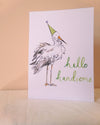 La La Lu Handsome Stork watercolour greeting card for a new baby boy.