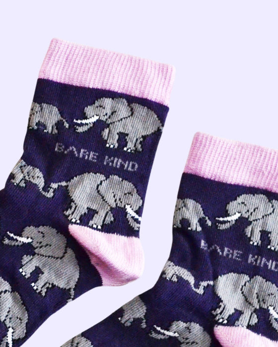 🐘 Elephant Socks - Child Bamboo Socks - Purple Socks - Bare Kind