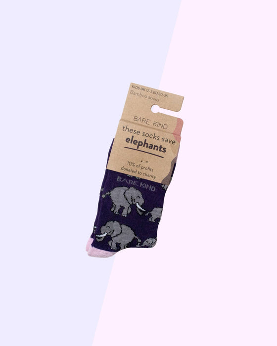 🐘 Elephant Socks - Child Bamboo Socks - Purple Socks - Bare Kind