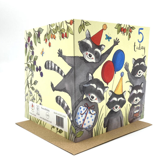5th Birthday Card - Racoons - Ink Snail Limited