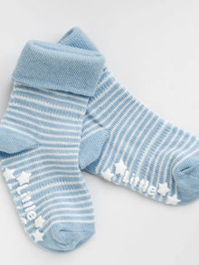  Organic Non-Slip Stay On Baby and Toddler Socks - Sky Blue Stripe - The Little Sock Company