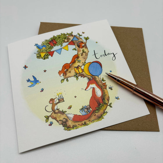 3rd Birthday Card - Woodland Fox - Ink and Snail Limited