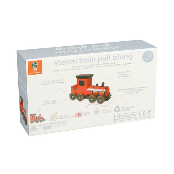 Steam Train Wooden Pull Along - Orange Trees Toys