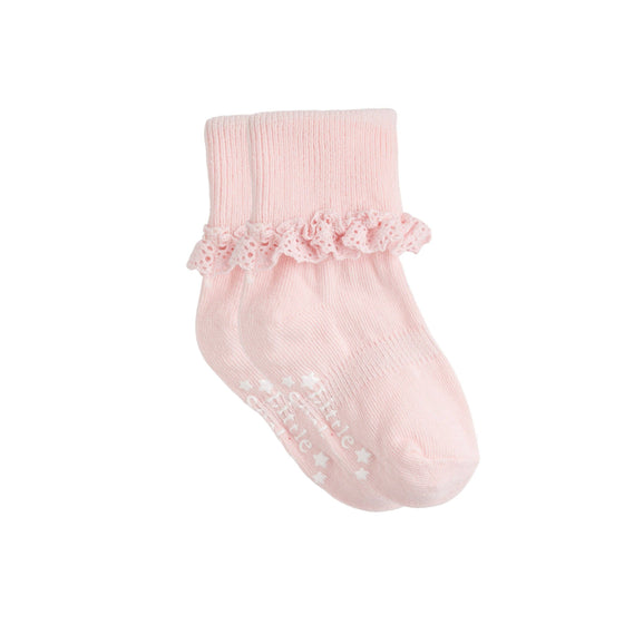 Frilly Non-Slip Stay-On Baby and Toddler Socks - Pink Lemonade - The Little Sock Company