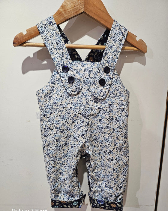 Navy Flower Cord / Blue Ditsy Flower Reverse Dungarees — Ruth Lednik