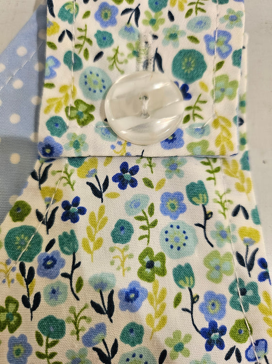 Reversible Pinafore Dress - Sky Blue Pokka dot/Blue Daisy - Ruth Lednik